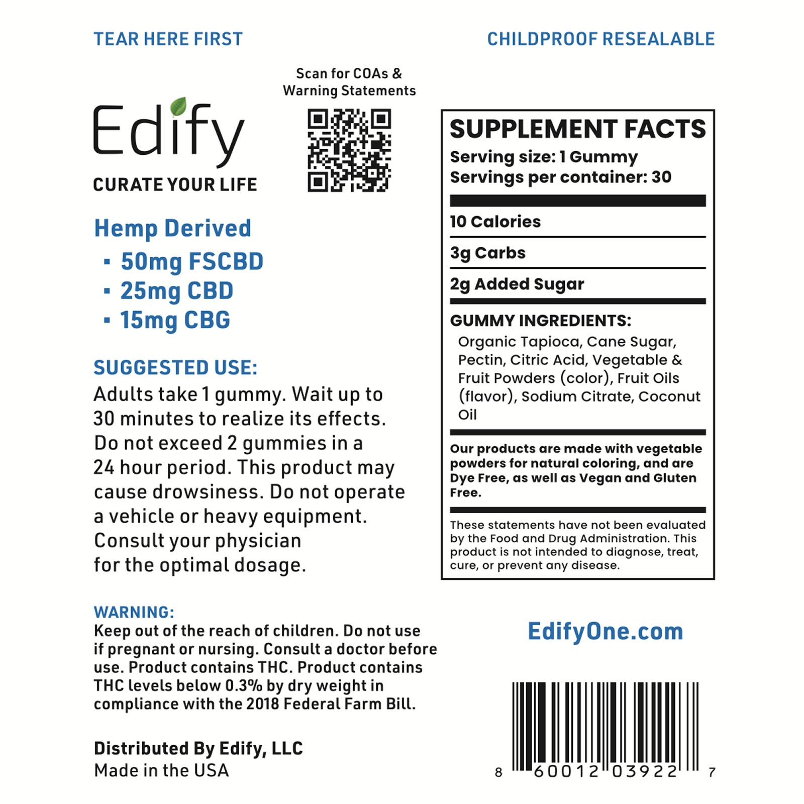 Edify Soothe Pear Gummies Supplement Facts And Ingredients