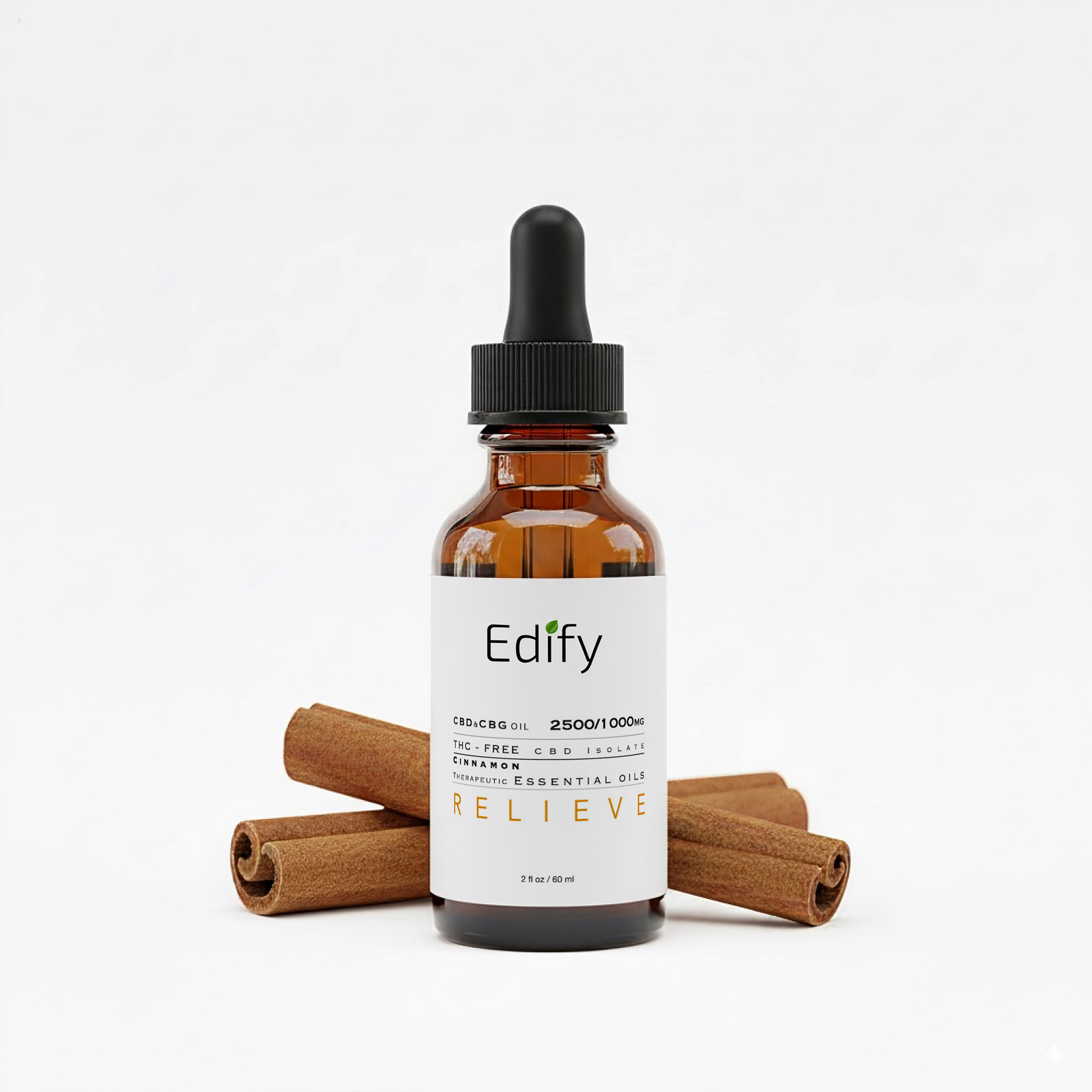 Edify Relieve CBD And CBG Tincture THC Free 2500mg 1500mg Bottle With Cinnamon Flavor