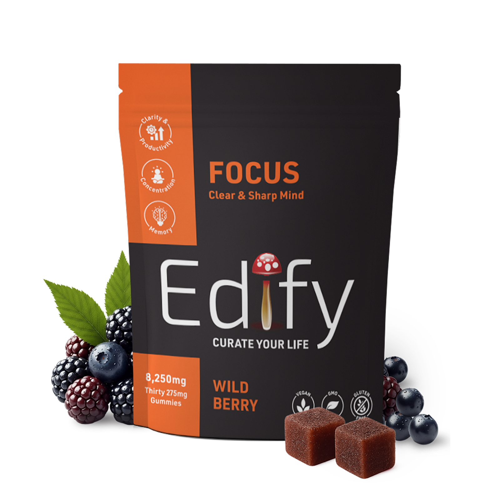 lion’s mane mushroom gummy with chaga and ashwagandha for focus and clarity