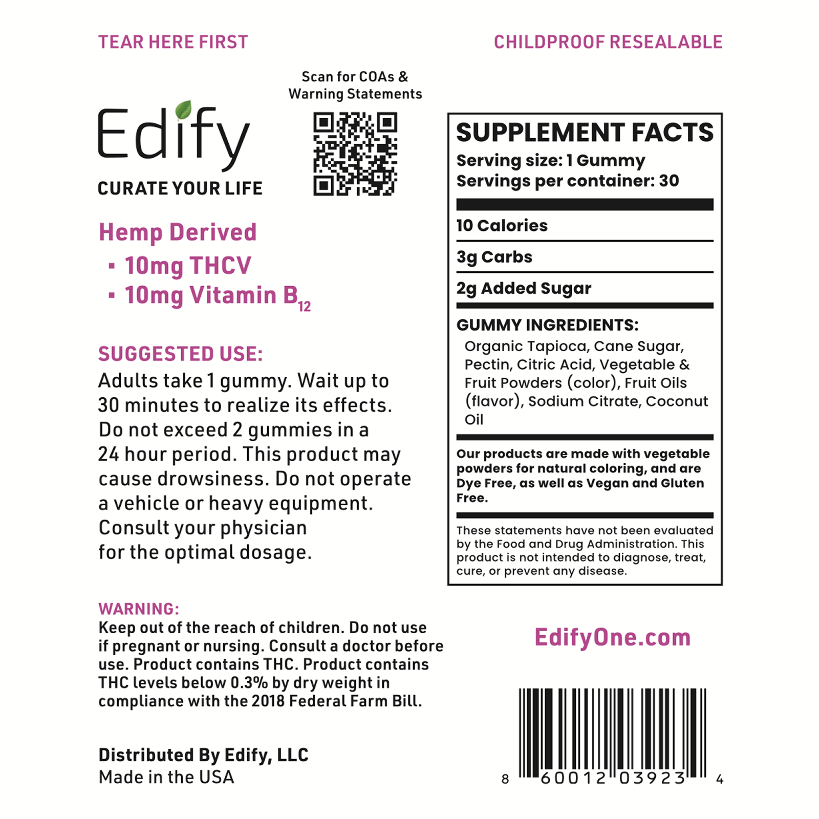 Edify Boost Raspberry Gummies Supplement Facts And Ingredients