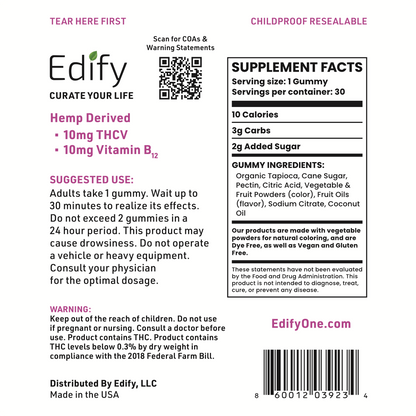 Edify Boost Raspberry Gummies Supplement Facts And Ingredients