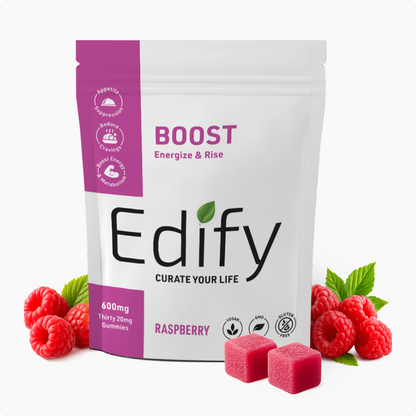 Edify Boost Raspberry Gummies Package Front With Hemp Derived THCV And Vitamin B12