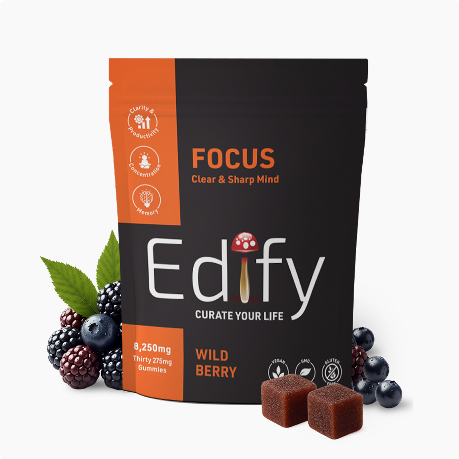 Edify Focus Wild Berry Gummies Pouch With Nootropic Hemp Derived Formula