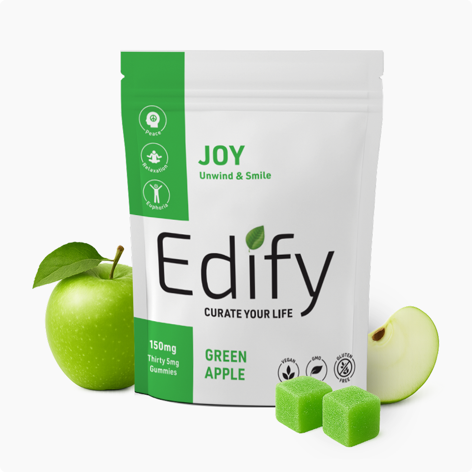 Edify Joy Hemp Gummies Green Apple Package Front With 5mg Nano Delta-9 THC