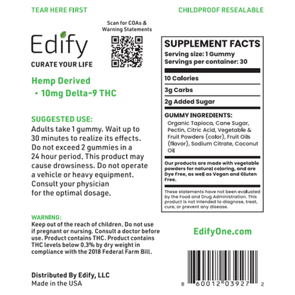 Edify Joy+ Green Apple Gummies Supplement Facts And Ingredients