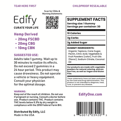 Edify Sleep Grape Gummies Supplement Facts And Ingredients